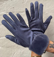 Cinnamon Creations Faux Fur Trim Suedette Gloves Grey