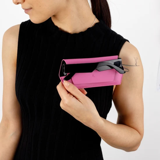 Fox and Leo Slimline Leather Glasses Case Hot Pink