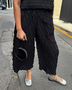 Indulge Me CLO105 Basket Weave Pleat Top & Pants Set Black