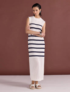 Staple The Label Veda Stripe Knit Midi Dress White/Navy