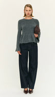 Staple The Label Noelle Peplum Knit Top Charcoal Grey