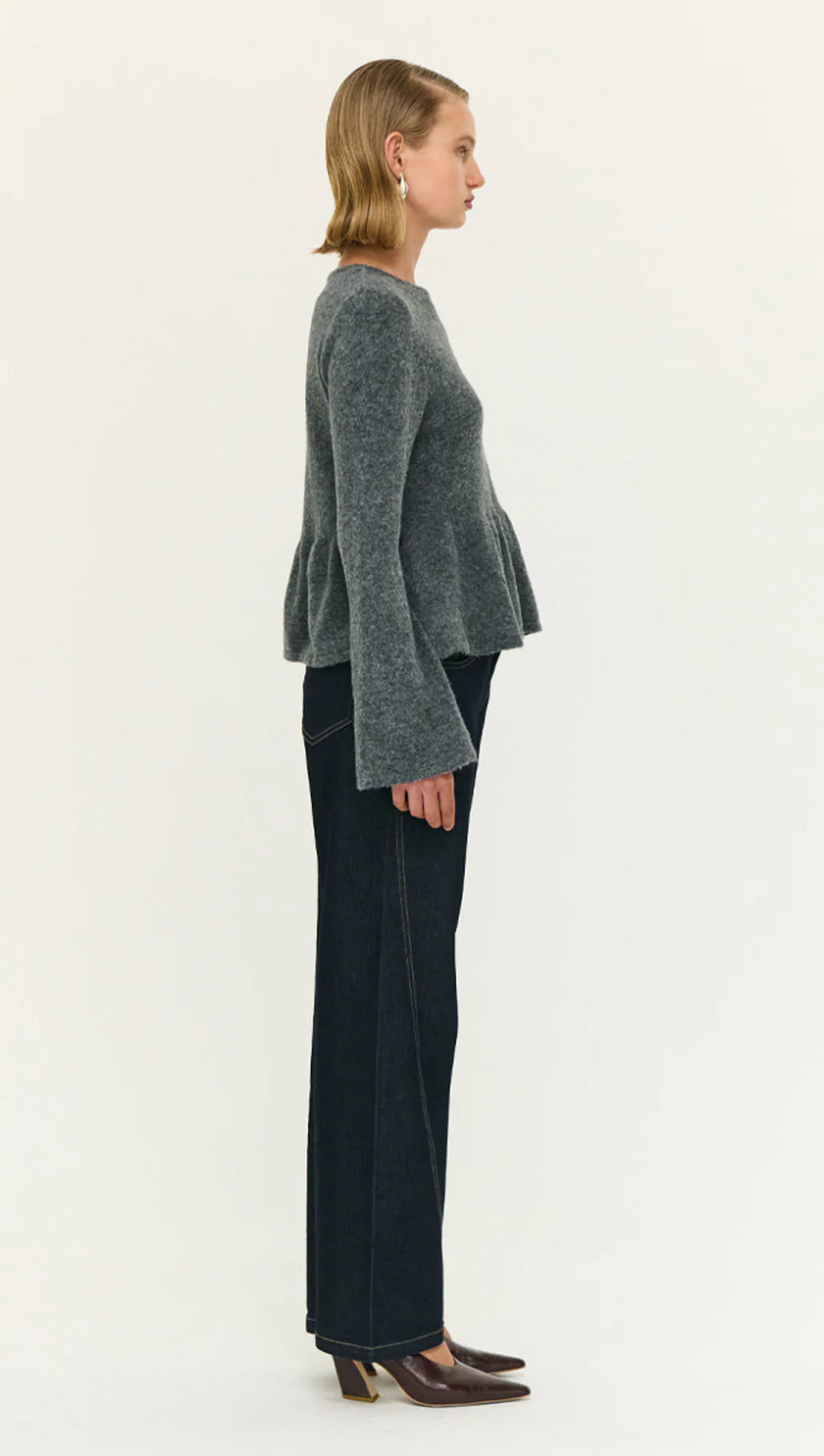 Staple The Label Noelle Peplum Knit Top Charcoal Grey