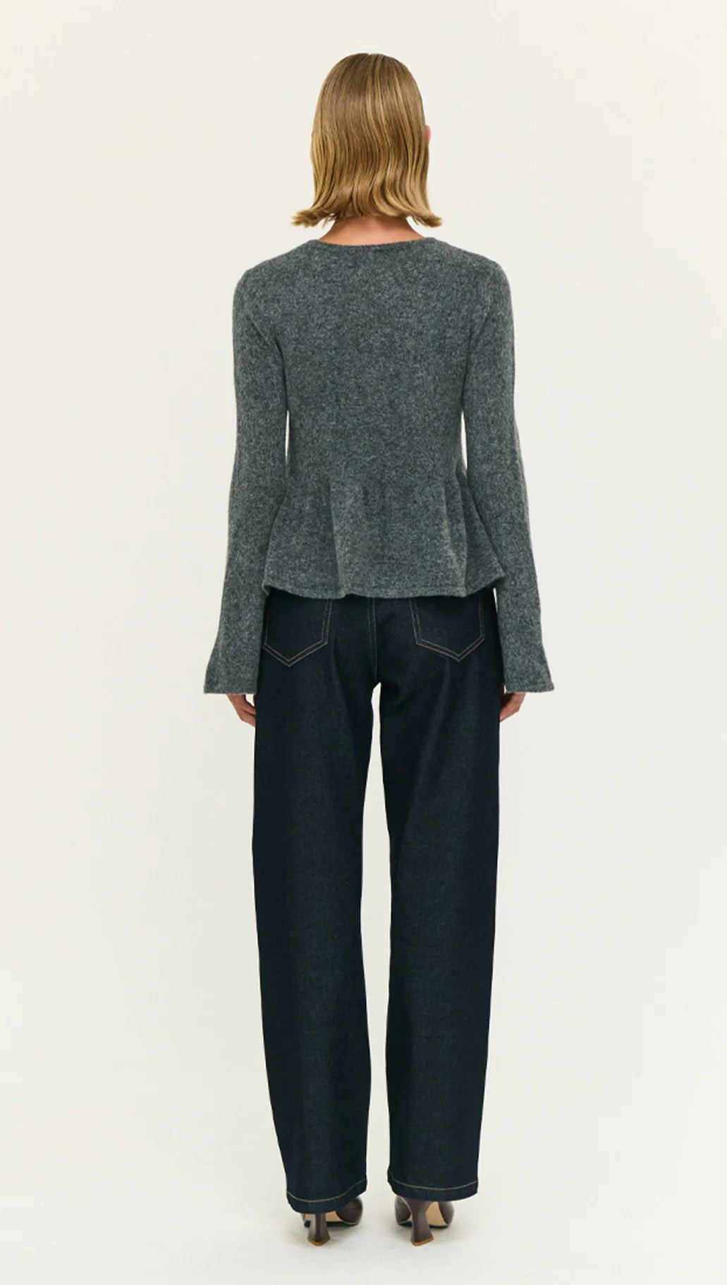 Staple The Label Noelle Peplum Knit Top Charcoal Grey