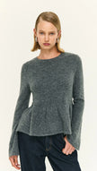 Staple The Label Noelle Peplum Knit Top Charcoal Grey
