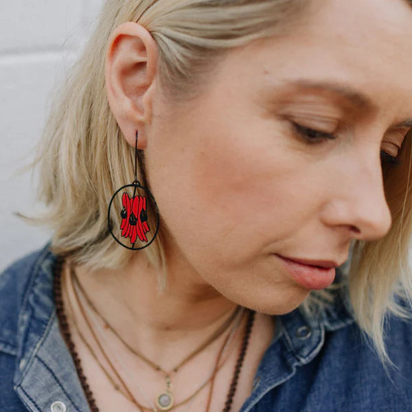 DENZ Midi Sturt Desert Pea Earrings Red/Black