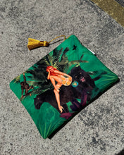 Load image into Gallery viewer, Queen K Jungle Green Velvet Cosmetics Purse
