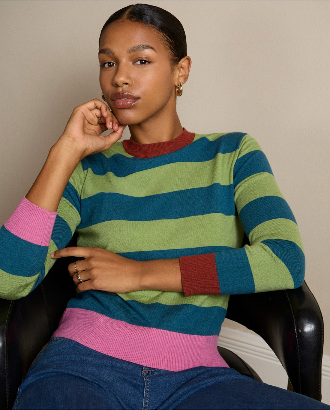 Surkana Futi High Neck Sweater Green Stripe