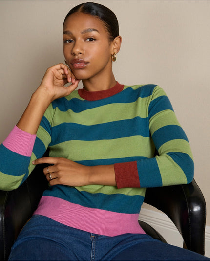 Surkana Futi High Neck Sweater Green Stripe