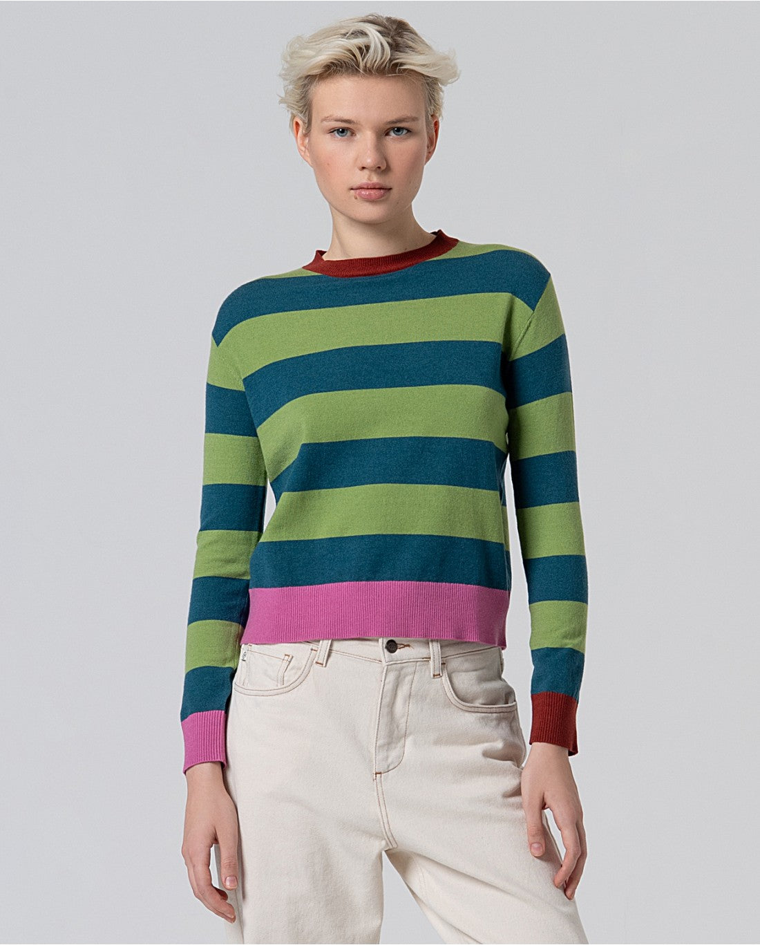 Surkana Futi High Neck Sweater Green Stripe