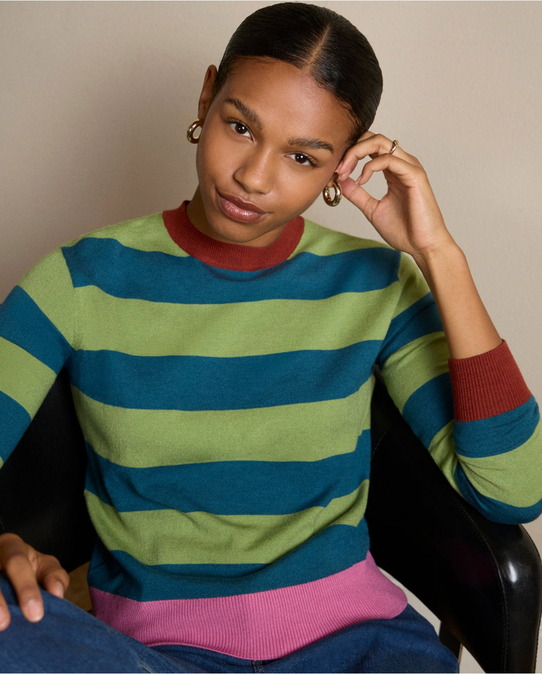 Surkana Futi High Neck Sweater Green Stripe