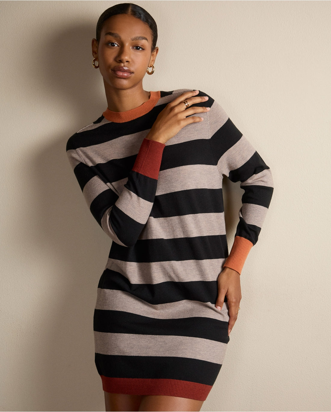 Surkana Futi Round Neck Dress Black Stripe