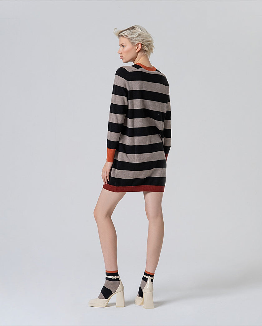 Surkana Futi Round Neck Dress Black Stripe