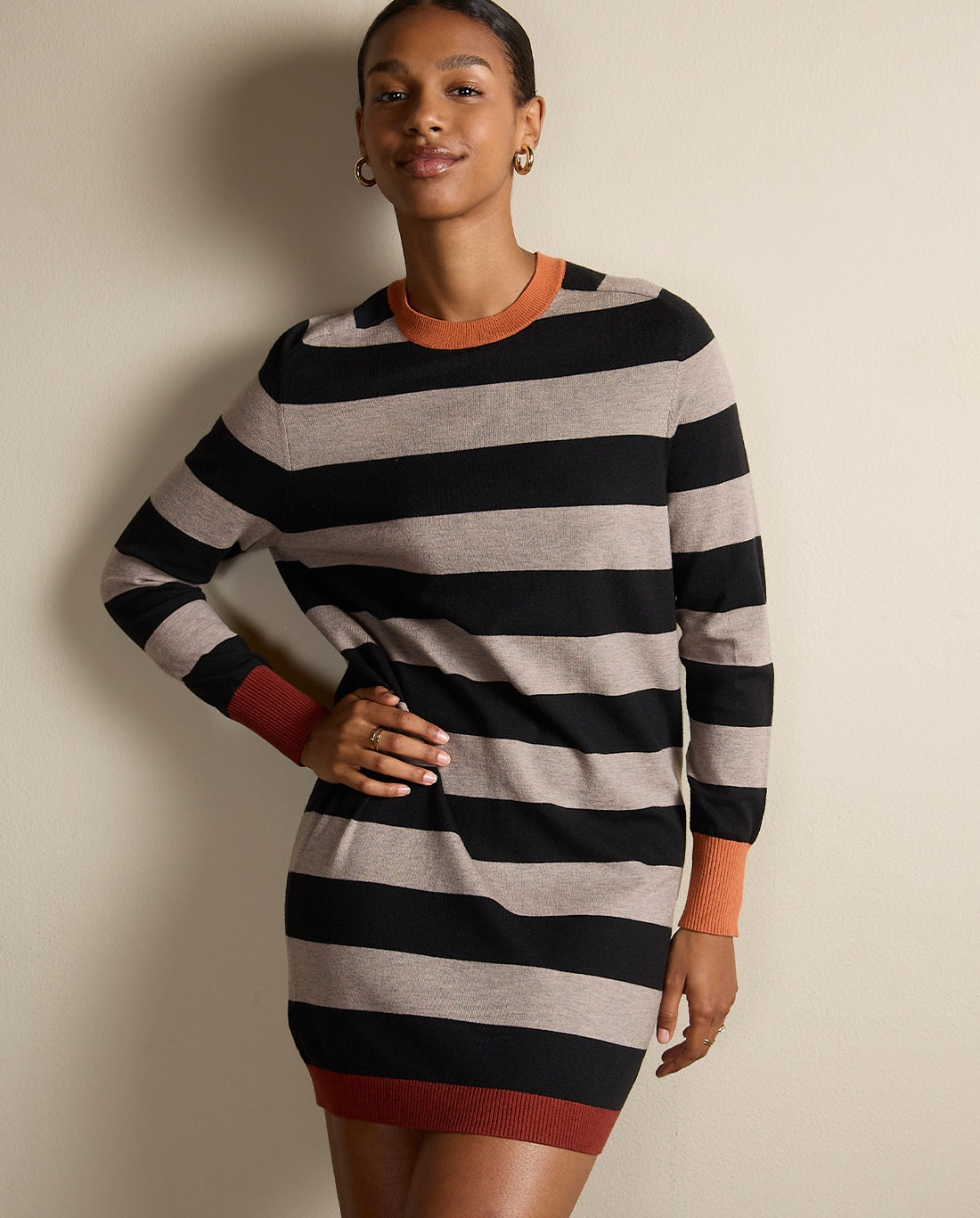 Surkana Futi Round Neck Dress Black Stripe