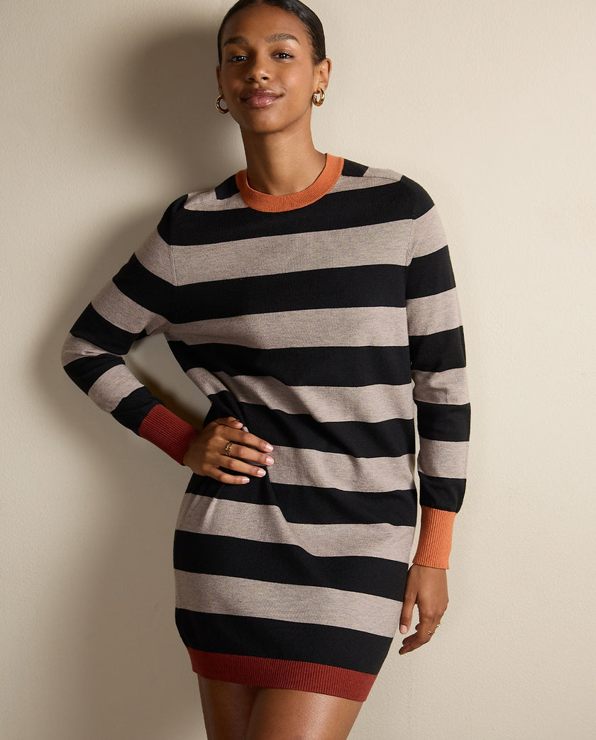 Surkana Futi Round Neck Dress Black Stripe