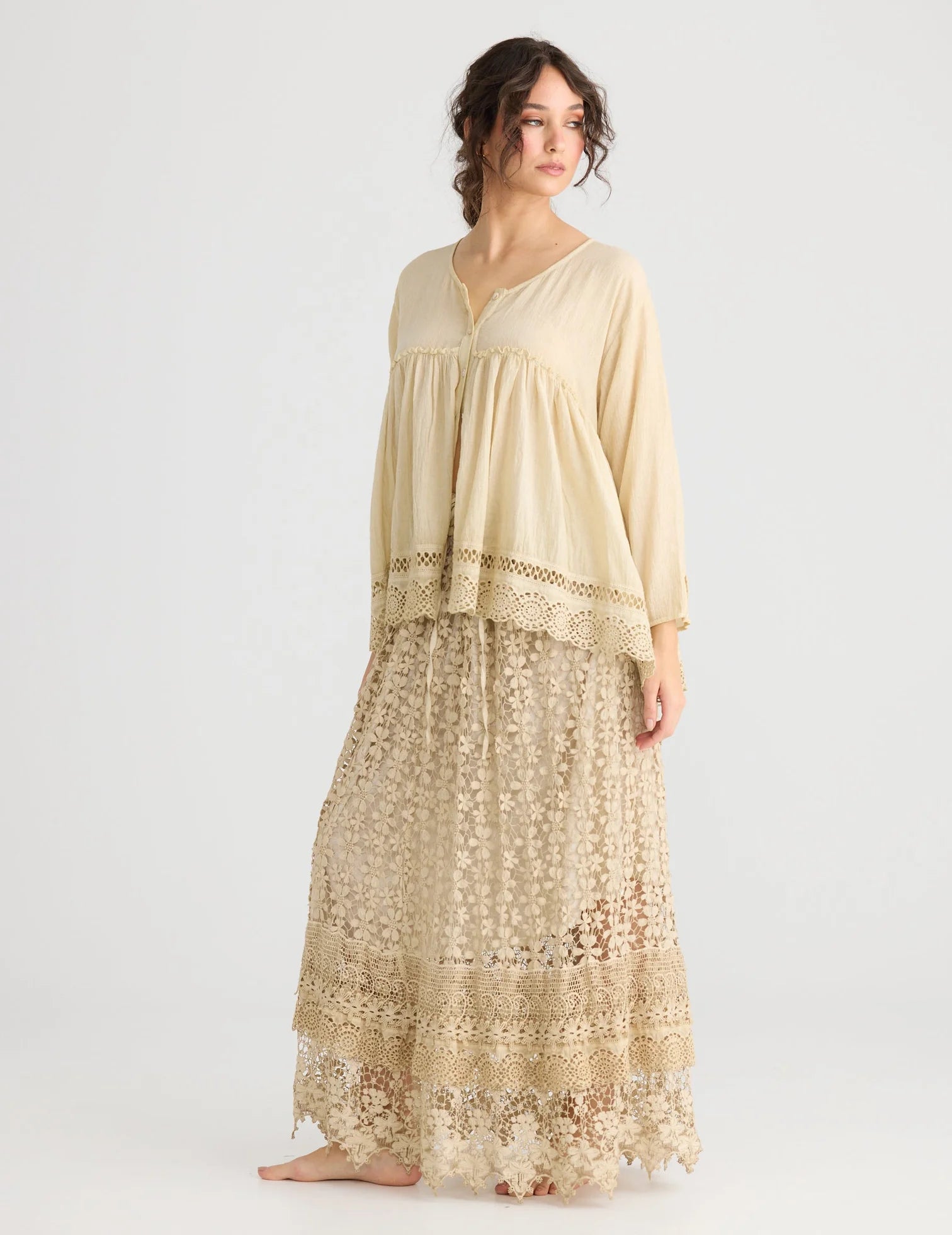 Miss Rose Sister Violet Passionflower Lace Skirt Cream