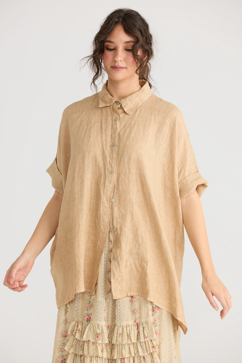 Miss Rose Sister Violet Teddie Linen Shirt Caramel