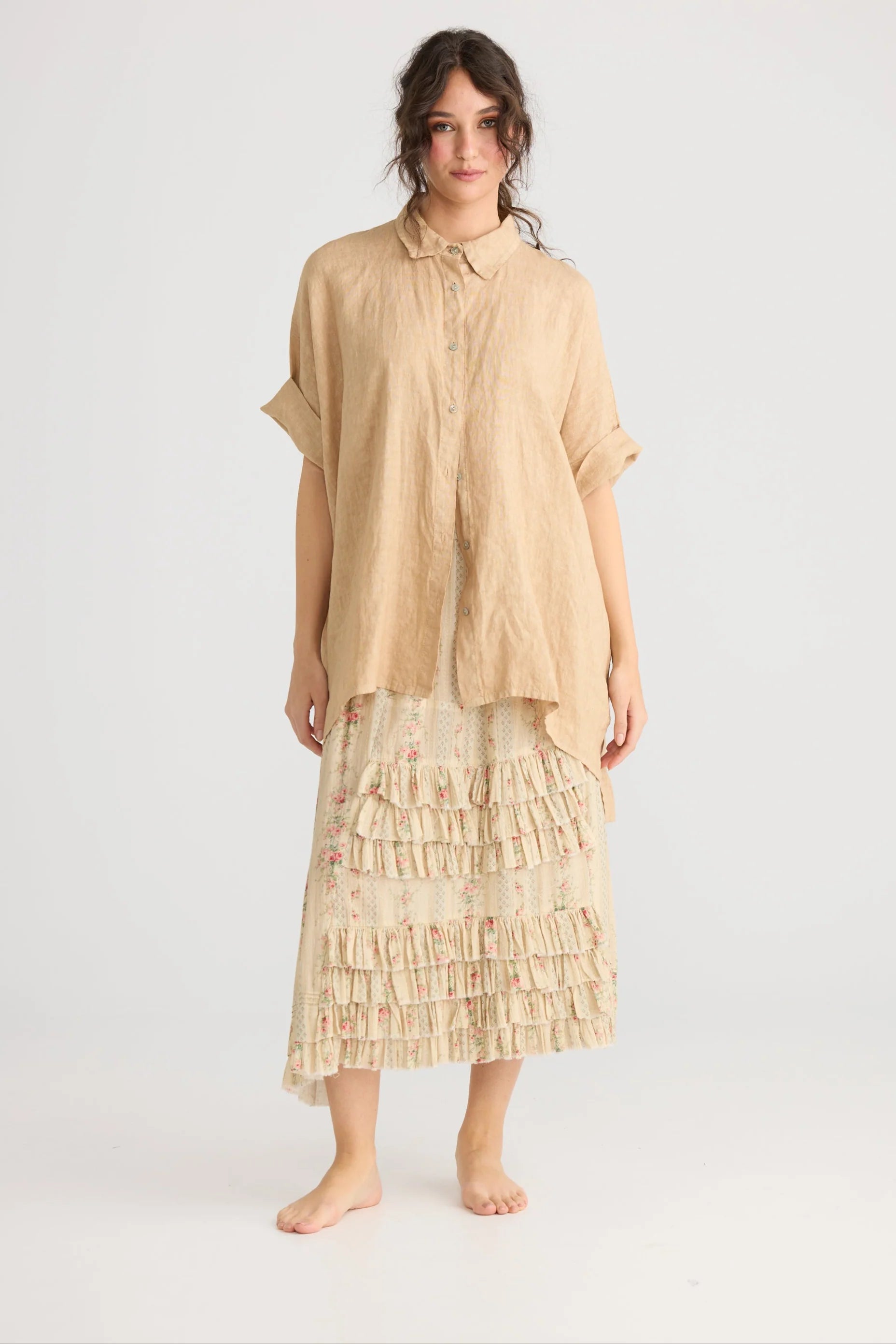 Miss Rose Sister Violet Teddie Linen Shirt Caramel