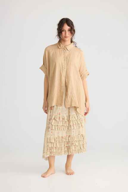 Miss Rose Sister Violet Teddie Linen Shirt Caramel