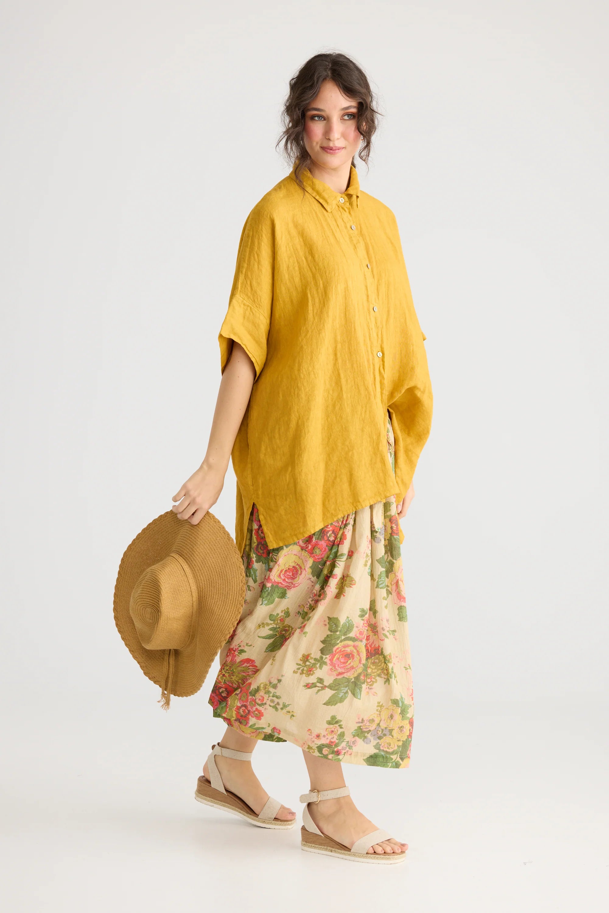 Miss Rose Sister Violet Teddie Linen Shirt Sunflower