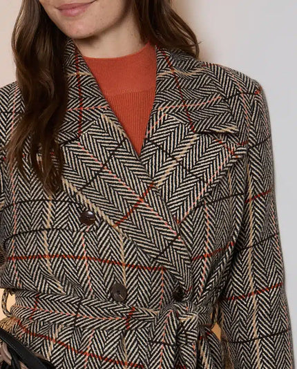 Surkana Maco Check Coat Camel