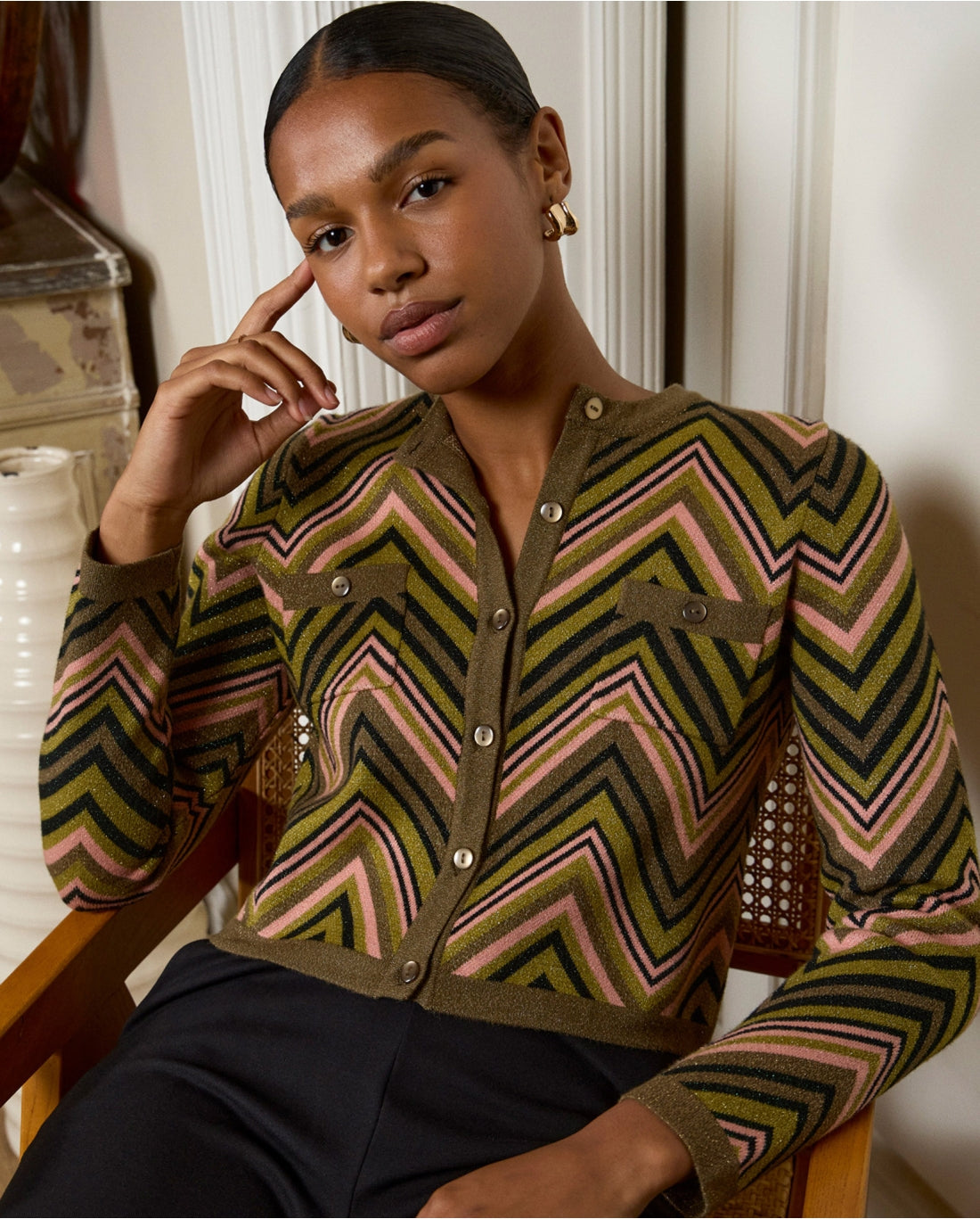 Surkana Niux Zig Zag Jacket Green Lurex