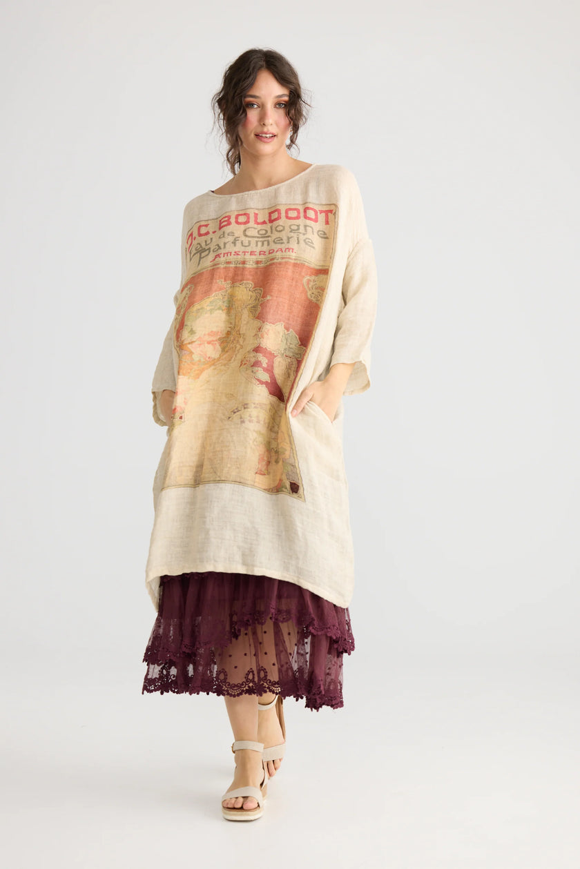 Miss Rose Sister Violet Isolde Linen Dress Tangerine Lady Print