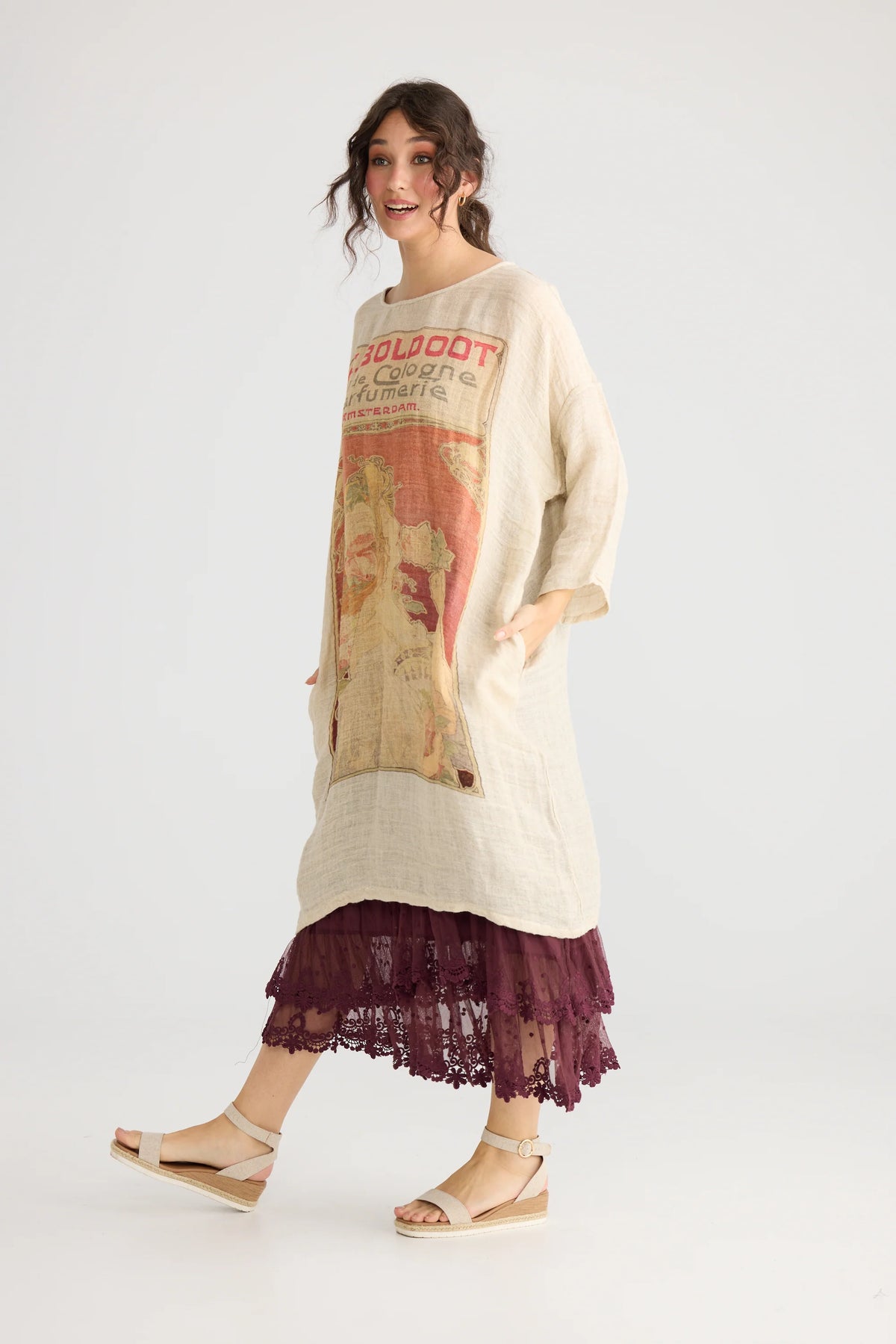 Miss Rose Sister Violet Isolde Linen Dress Tangerine Lady Print