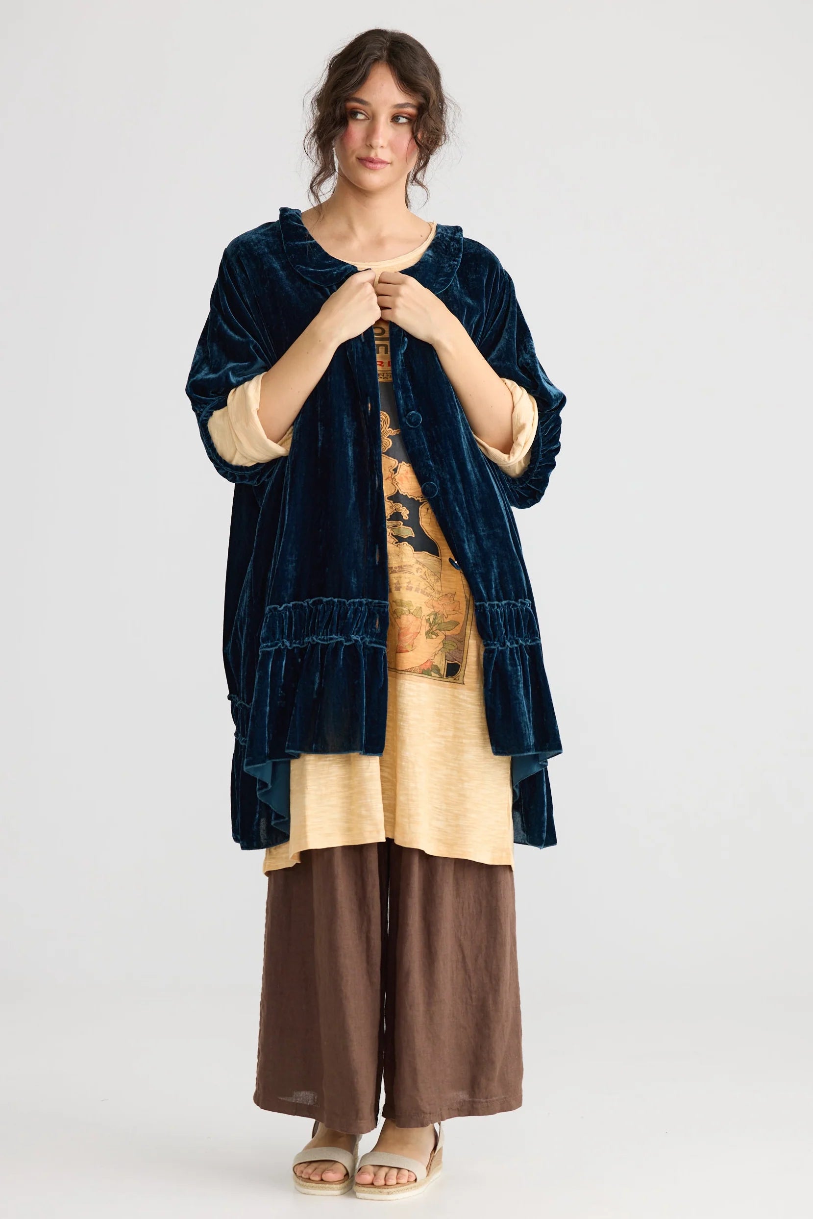 Miss Rose Sister Violet Florentine Velvet Coat Dress Midnight Blue