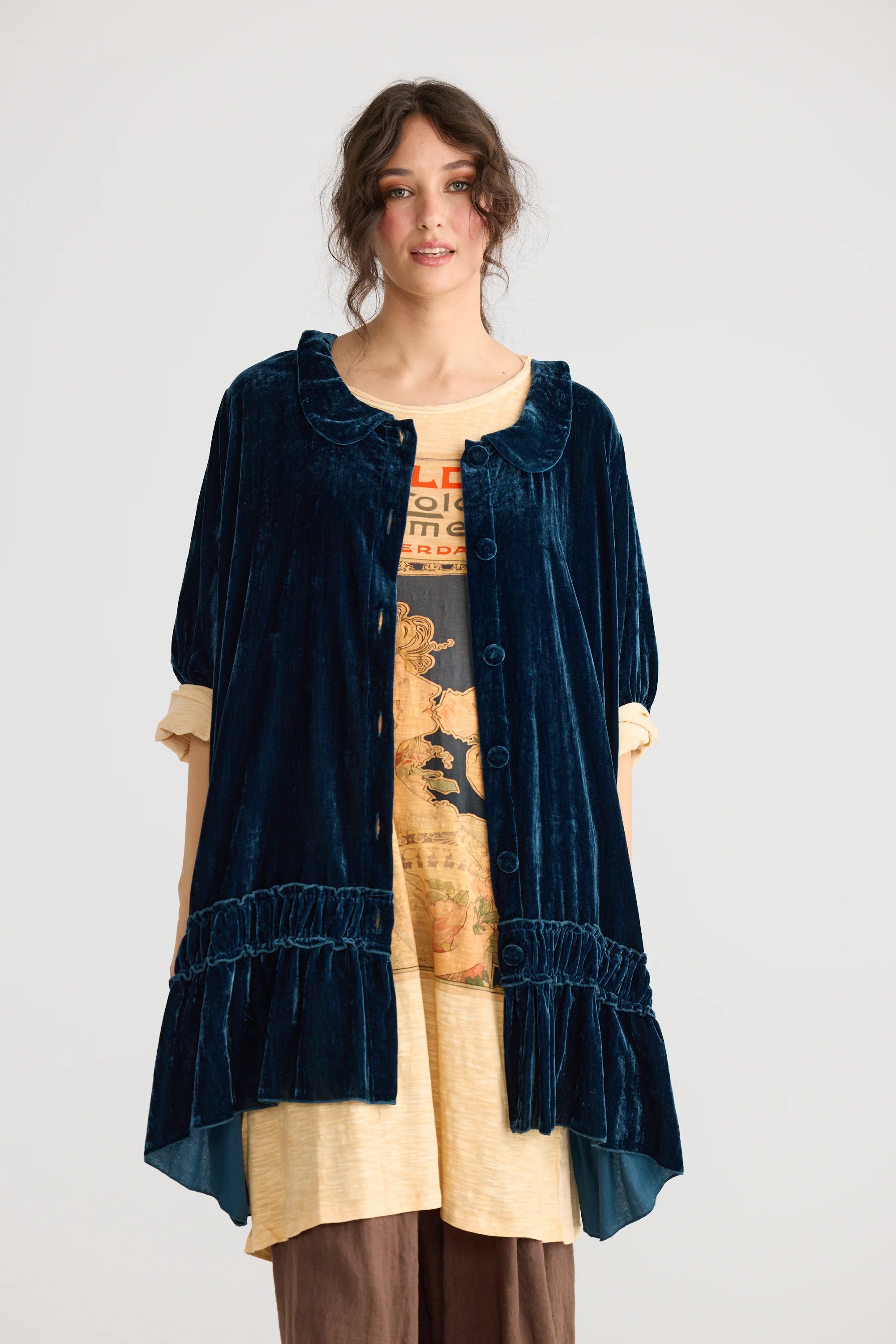 Miss Rose Sister Violet Florentine Velvet Coat Dress Midnight Blue