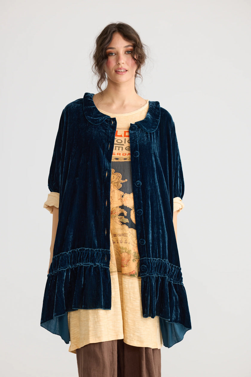 Miss Rose Sister Violet Florentine Velvet Coat Dress Midnight Blue