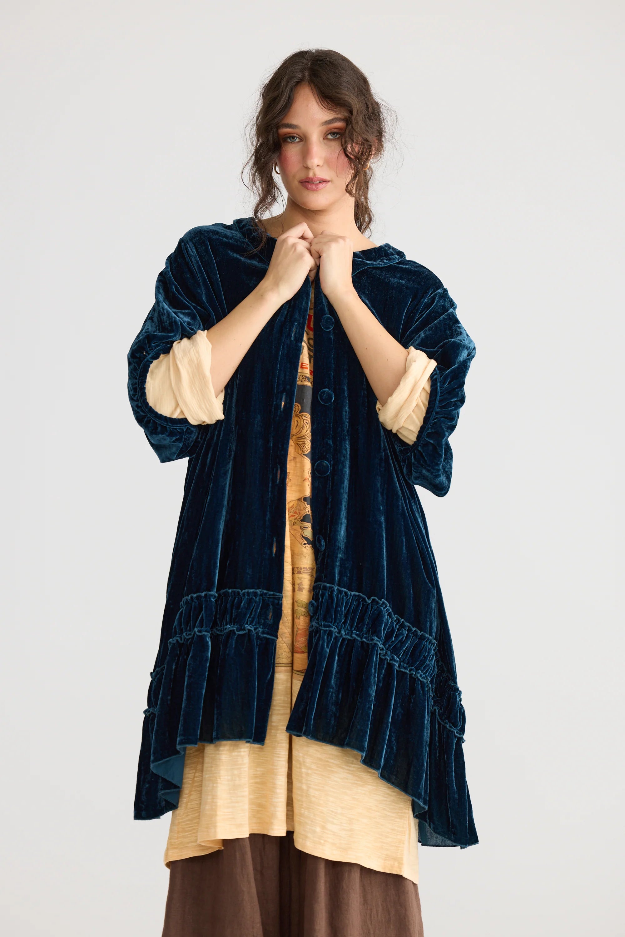 Miss Rose Sister Violet Florentine Velvet Coat Dress Midnight Blue