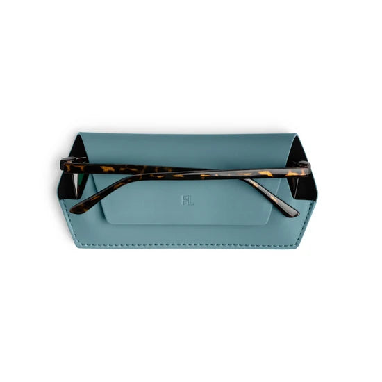 Fox and Leo Slimline Leather Glasses Case Teal