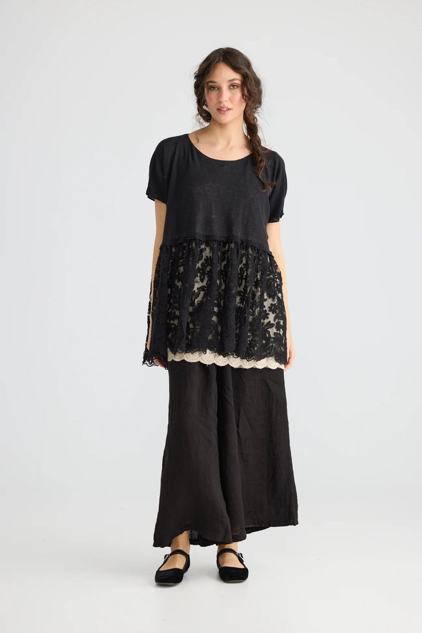 Miss Rose Sister Violet Lillibelle Lace/ Cotton Top Black