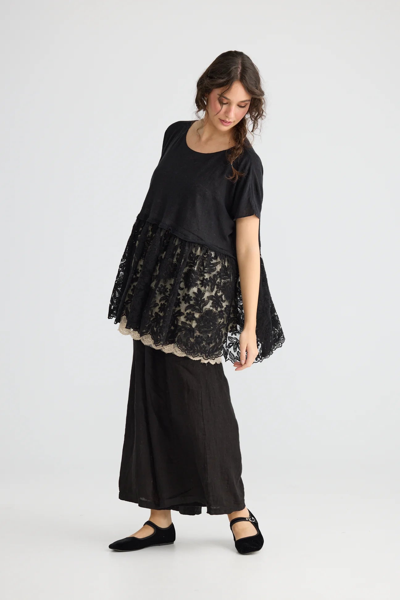 Miss Rose Sister Violet Lillibelle Lace/ Cotton Top Black