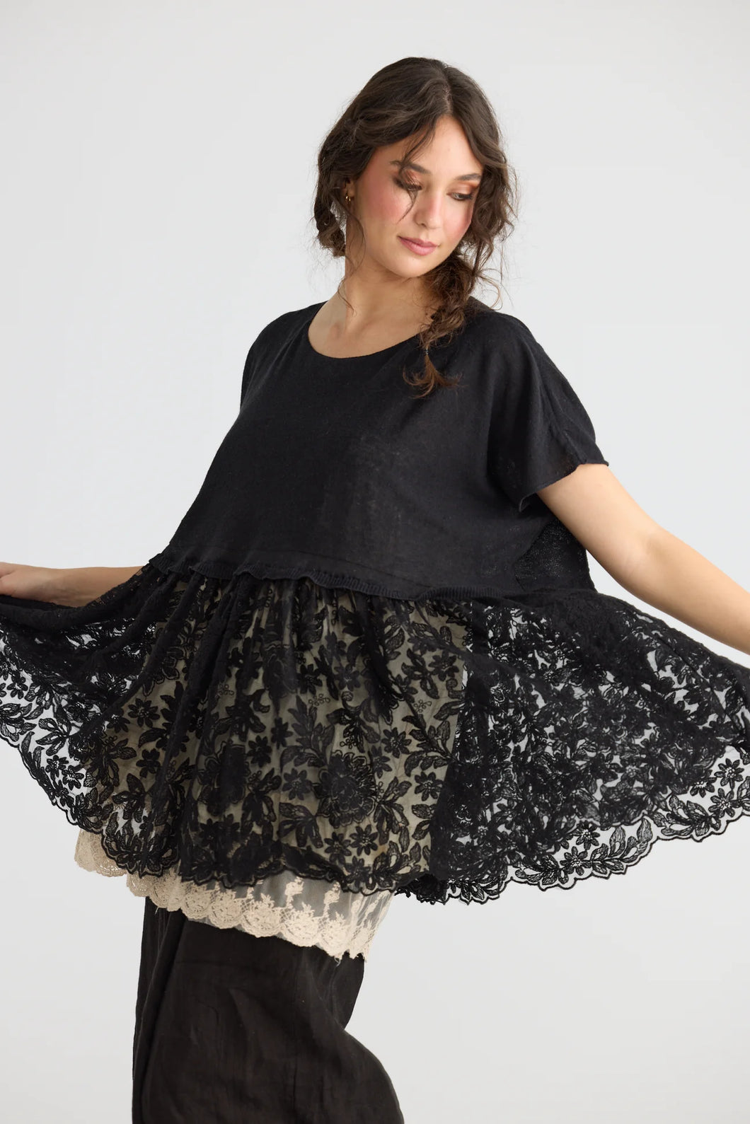 Miss Rose Sister Violet Lillibelle Lace/ Cotton Top Black