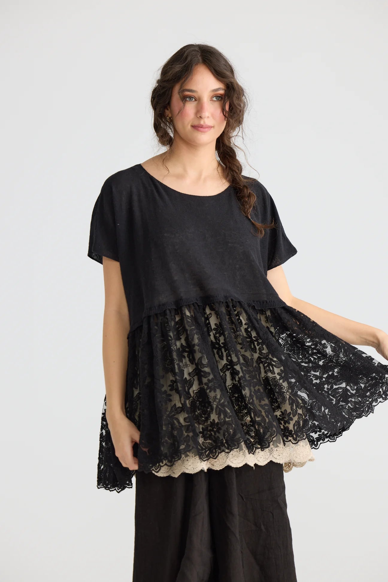 Miss Rose Sister Violet Lillibelle Lace/ Cotton Top Black