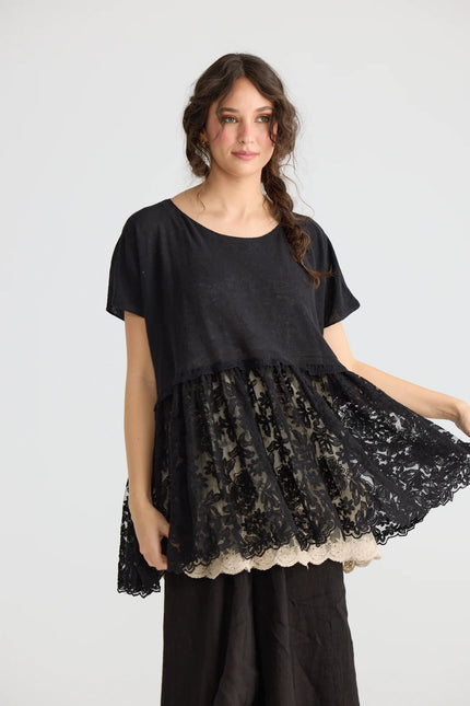 Miss Rose Sister Violet Lillibelle Lace/ Cotton Top Black