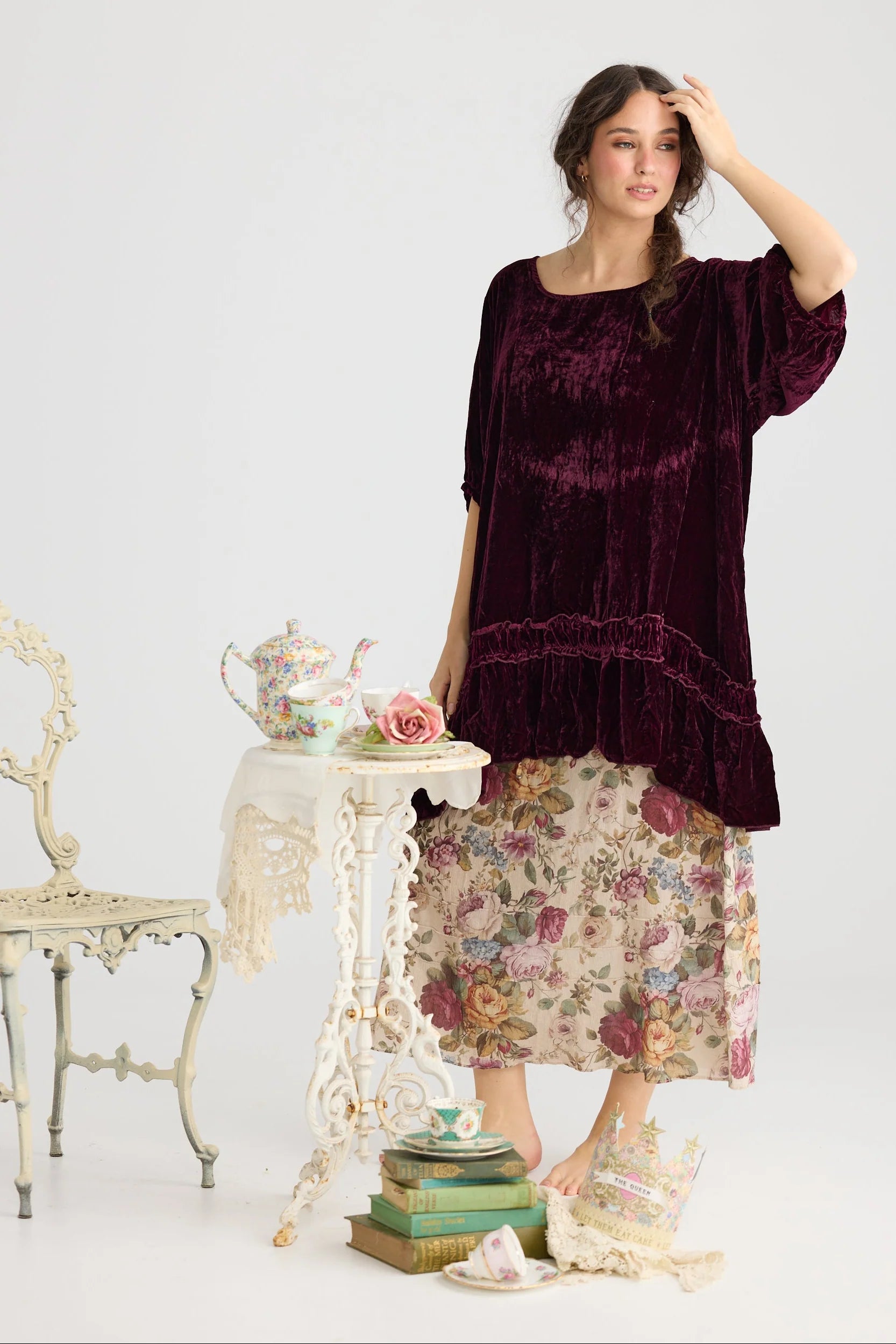 Miss Rose Sister Violet Violette Velvet Dress Bordeaux