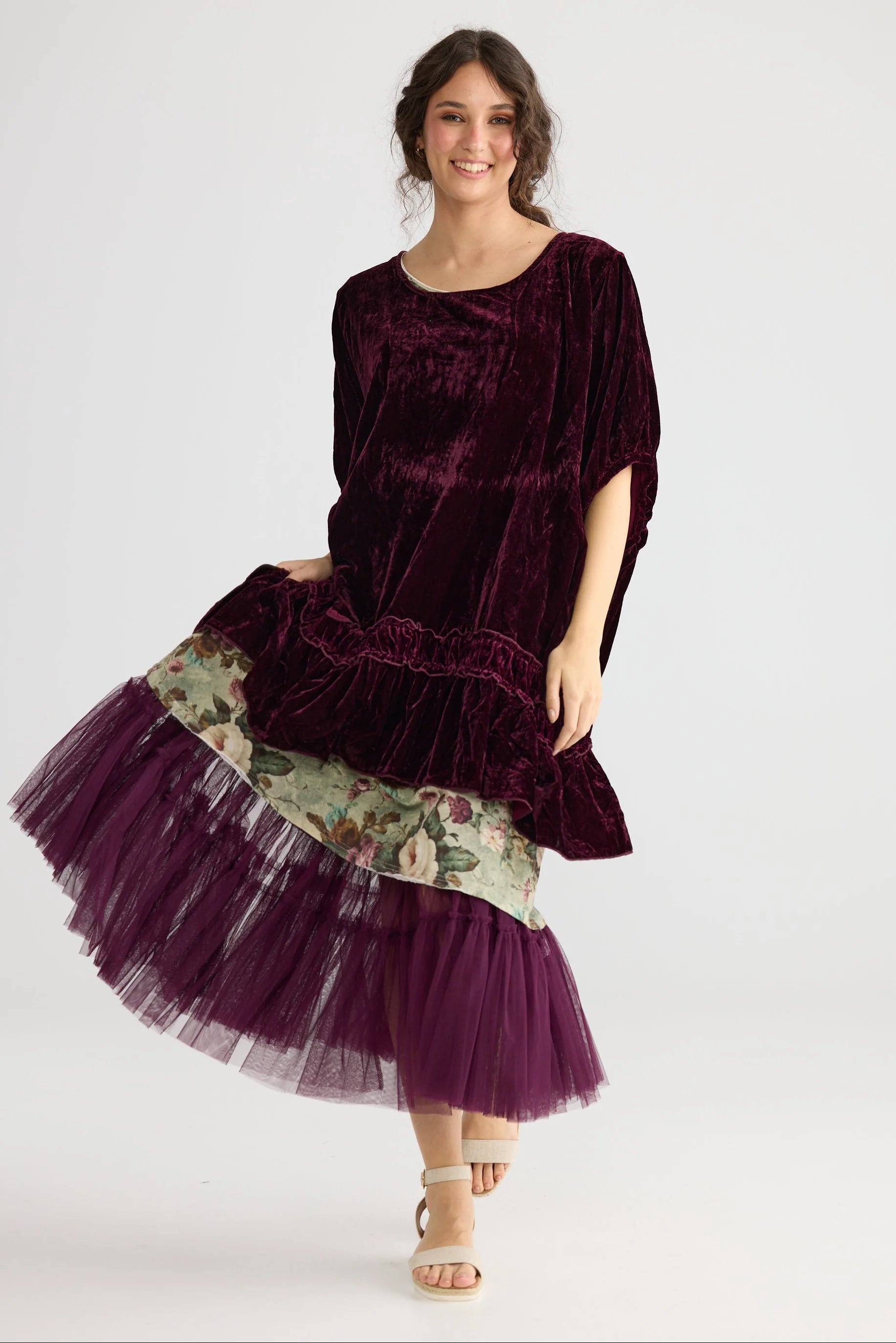 Miss Rose Sister Violet Violette Velvet Dress Bordeaux