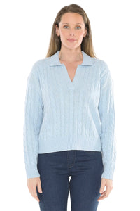 Jump Collared Cable Pullover Ice Blue Marle