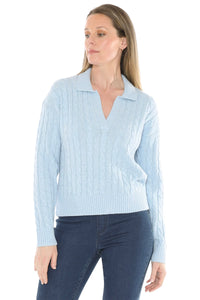 Jump Collared Cable Pullover Ice Blue Marle