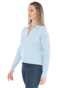 Jump Collared Cable Pullover Ice Blue Marle