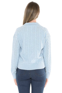 Jump Collared Cable Pullover Ice Blue Marle