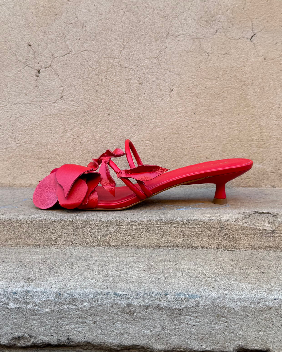 Sempre Di 946001 Flowering Kitten Heel Sandals Red Leather