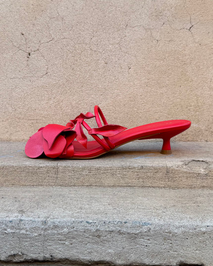 Sempre Di 946001 Flowering Kitten Heel Sandals Red Leather