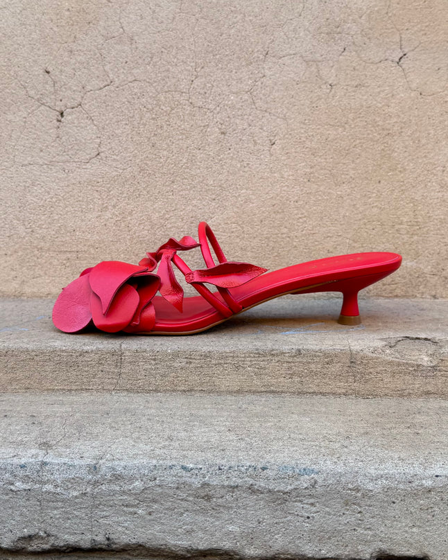 Sempre Di 946001 Flowering Kitten Heel Sandals Red Leather