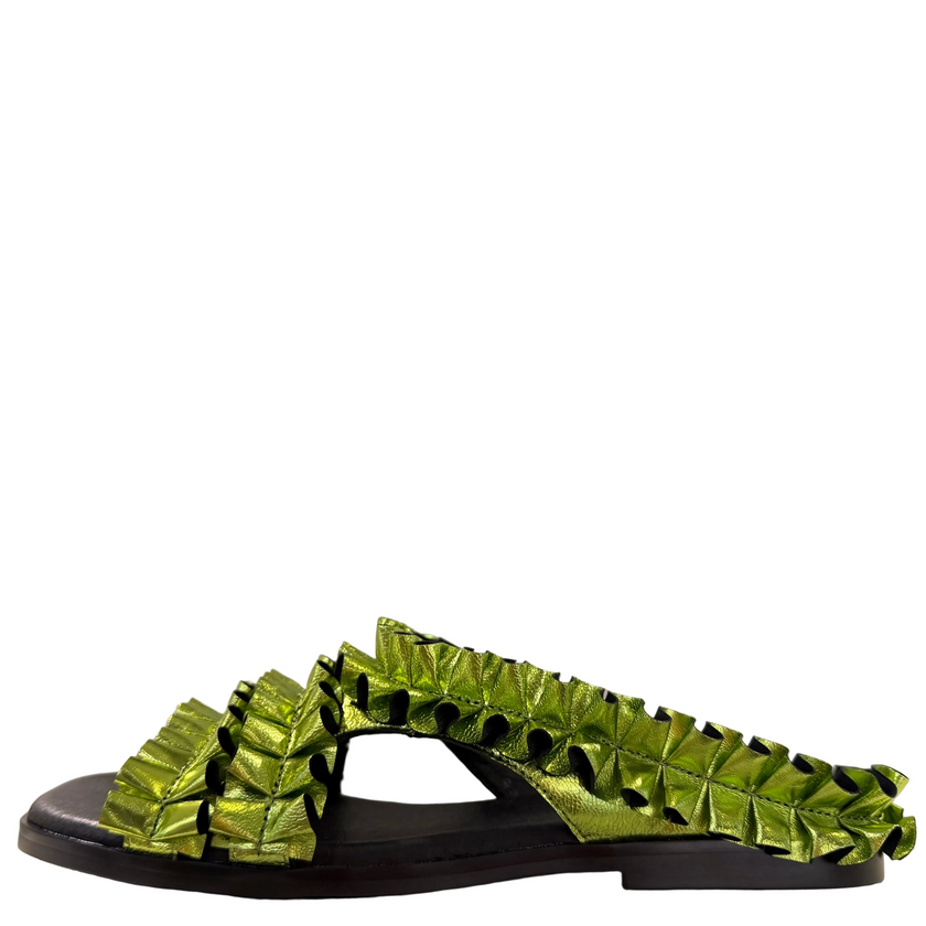 Django & Juliette Gwinna Slide Sandals Lime Metallic Leather