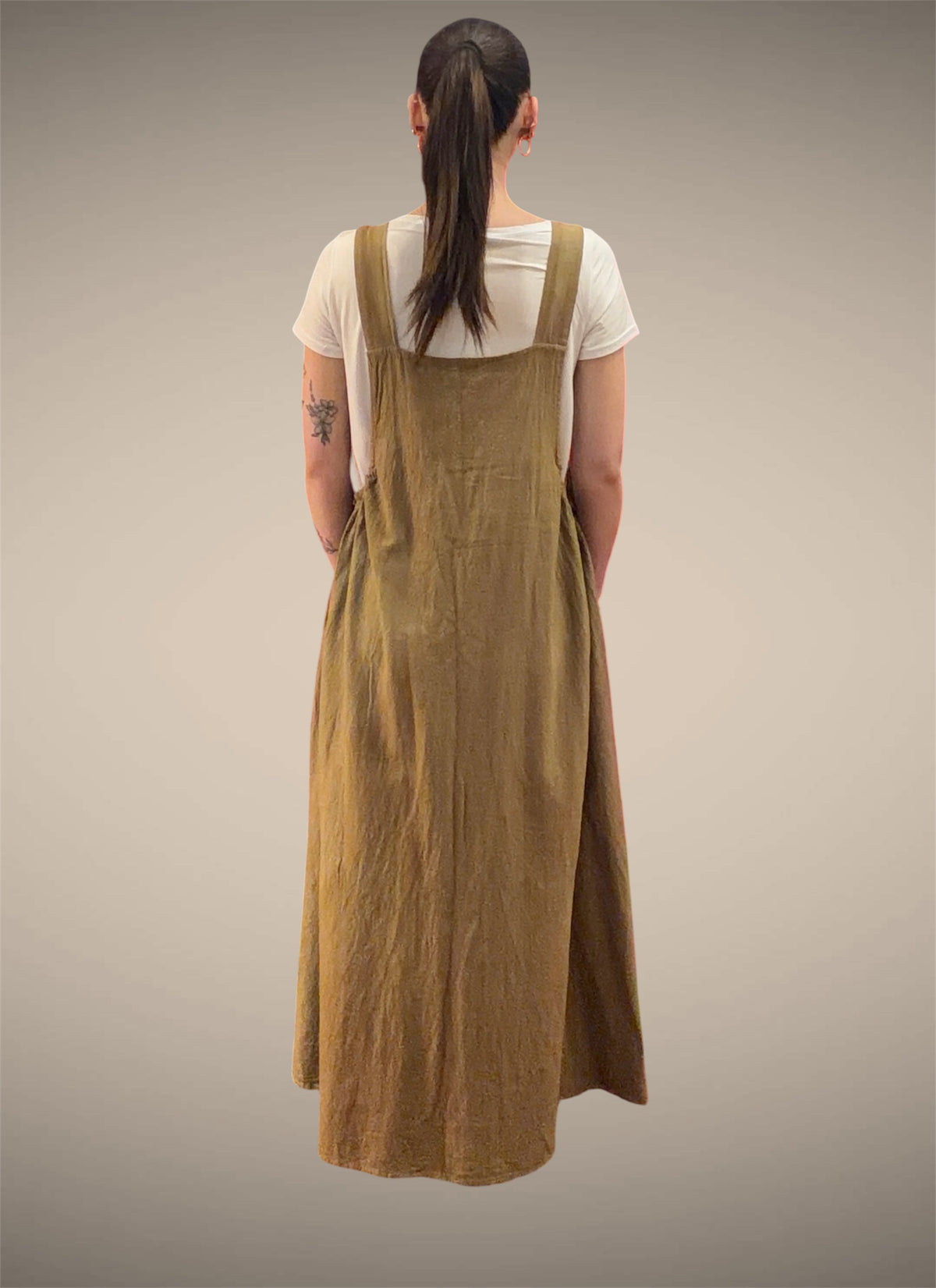 Tibet House GT01 Thick Cotton 3 Pocket Pinafore Dress Tobacco