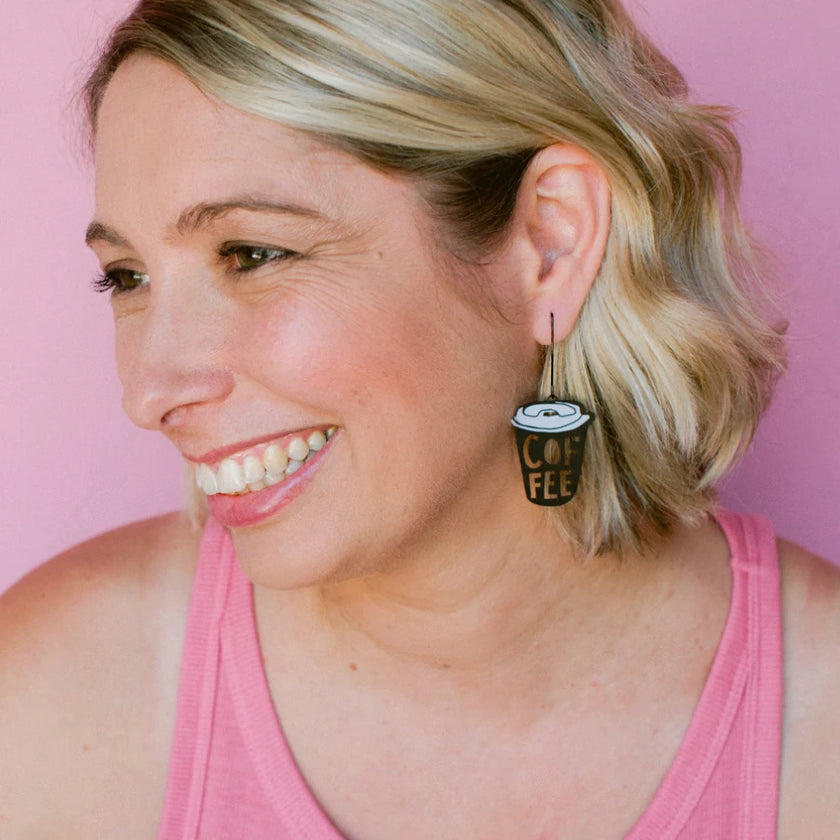 DENZ Coffee Cup Earrings Black & White