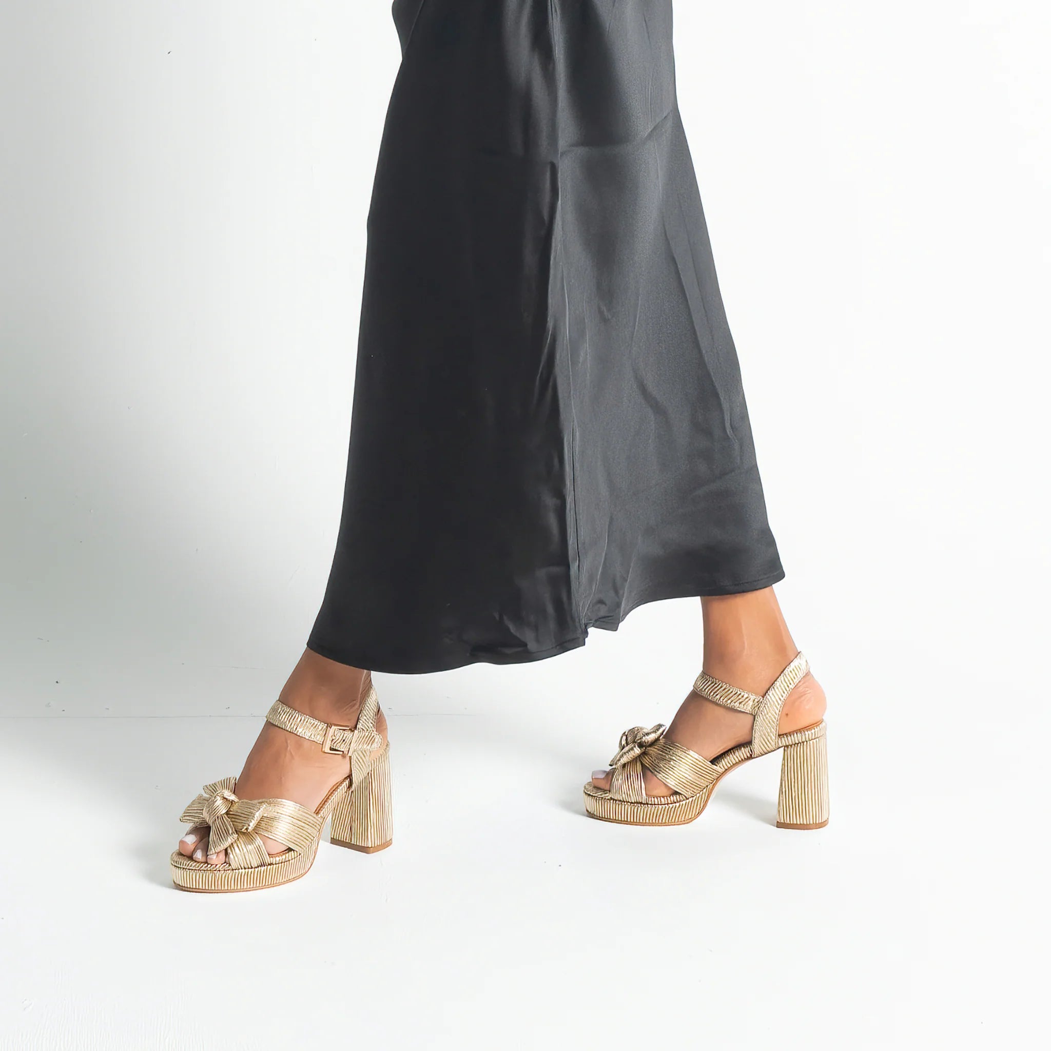 Bresley Sam Platform Heels Soft Gold Bow